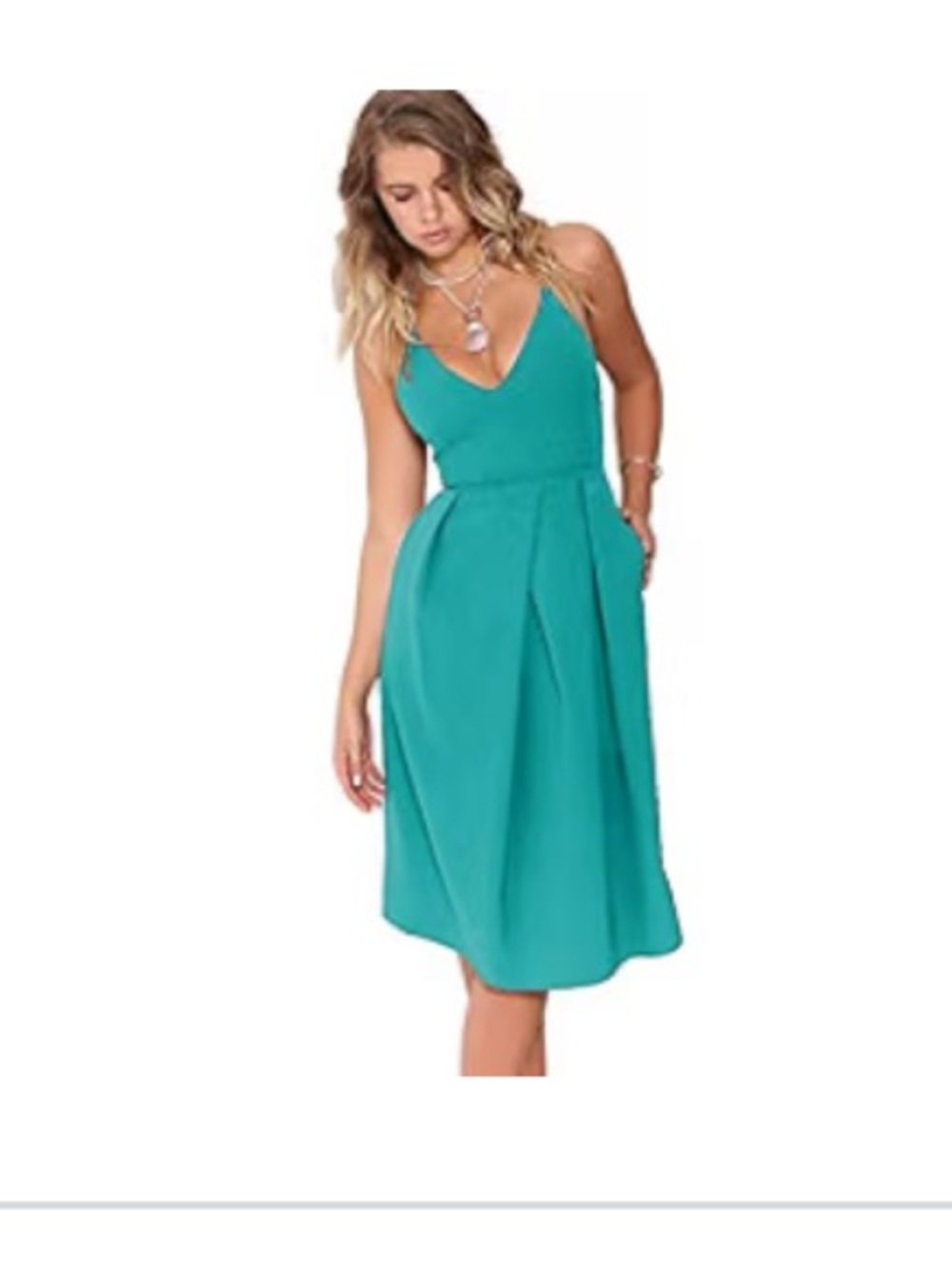 Amazon Women's V-Neck Teal Midi Dress